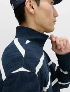 Cotton Rich Waffle Striped Half Zip Sweatshirt