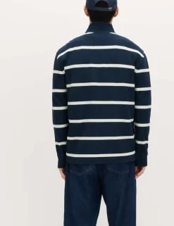 Cotton Rich Waffle Striped Half Zip Sweatshirt