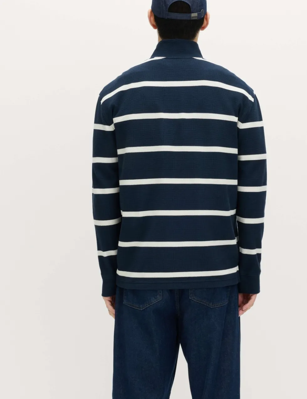 Cotton Rich Waffle Striped Half Zip Sweatshirt