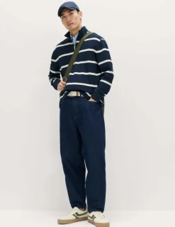 Cotton Rich Waffle Striped Half Zip Sweatshirt