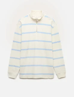 Cotton Rich Waffle Striped Half Zip Sweatshirt