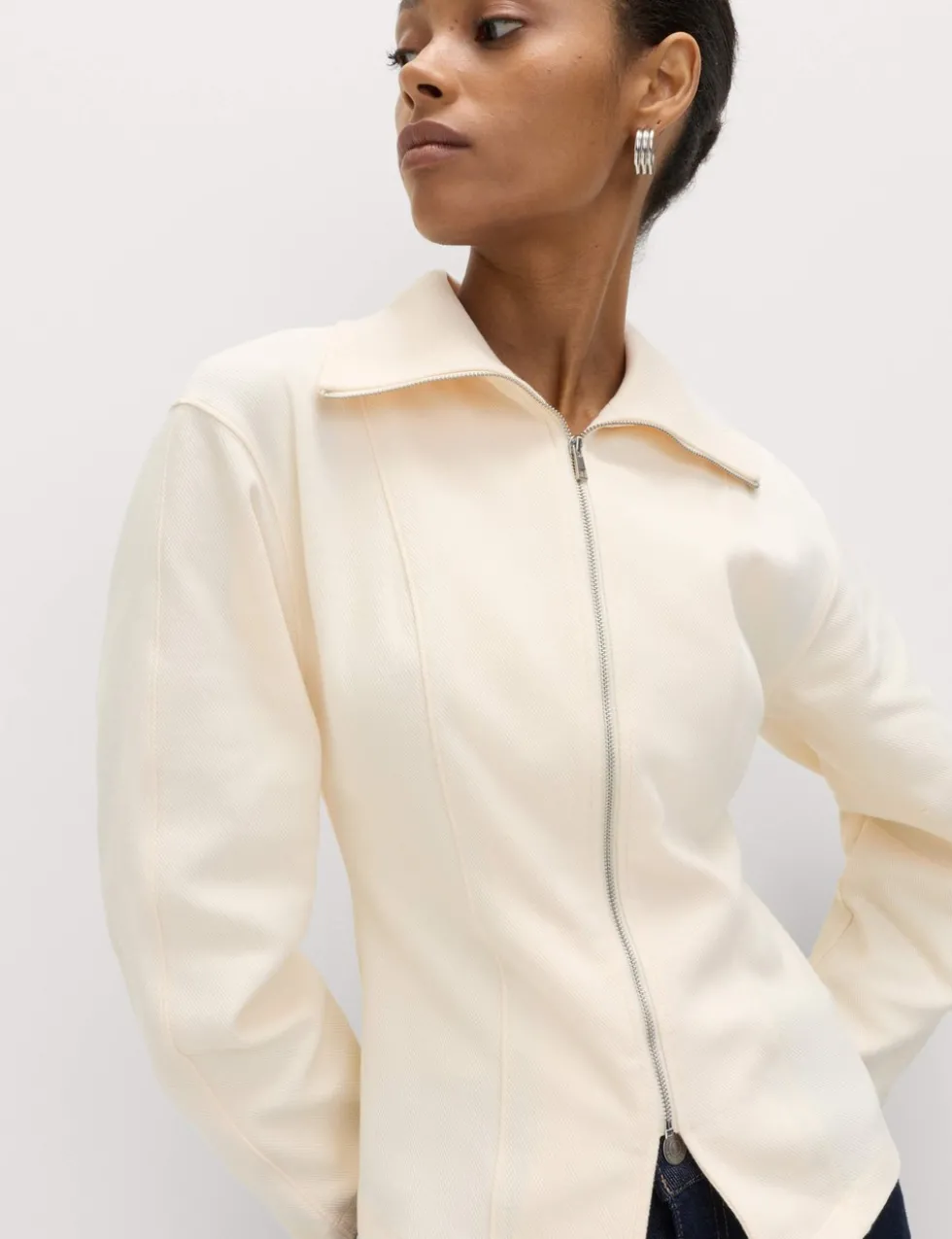Cotton Rich Waisted Zip Through Sweatshirt