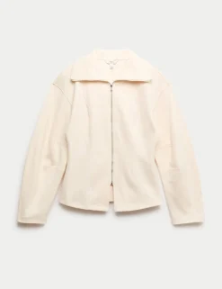 Cotton Rich Waisted Zip Through Sweatshirt