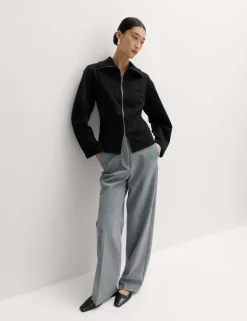Cotton Rich Waisted Zip Through Sweatshirt