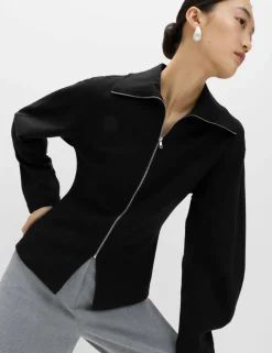 Cotton Rich Waisted Zip Through Sweatshirt