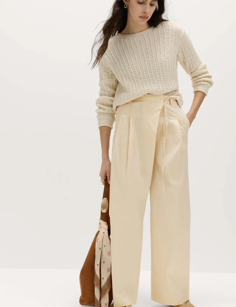 Cotton Rich Wrap Tie Wide Leg Trousers