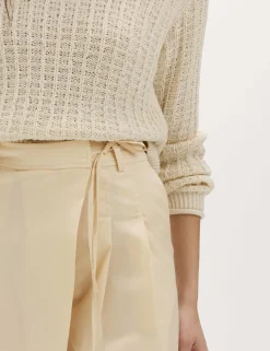 Cotton Rich Wrap Tie Wide Leg Trousers