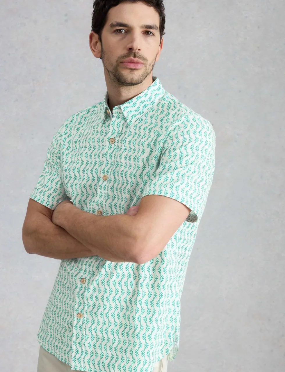 Cotton Stretch Printed Short Sleeve Shirt