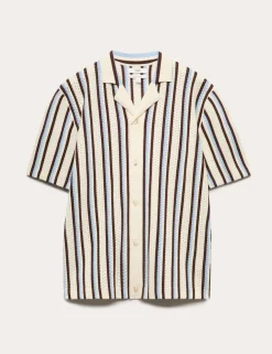 Cotton Textured Striped Knitted Polo Shirt