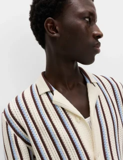 Cotton Textured Striped Knitted Polo Shirt
