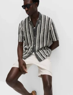 Cotton Textured Striped Knitted Polo Shirt