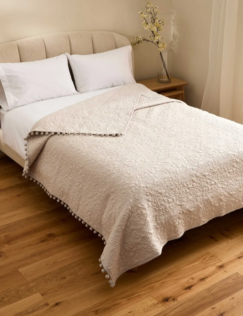 Cotton with Linen Embroidered Bedspread