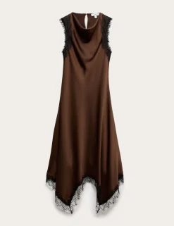 Cowl Neck Lace Detail Midi Slip Dress