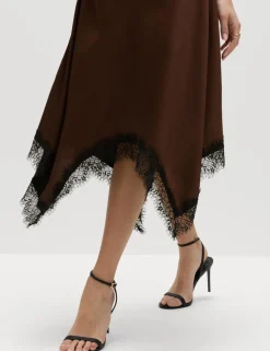 Cowl Neck Lace Detail Midi Slip Dress