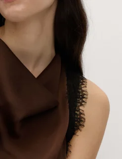Cowl Neck Lace Detail Midi Slip Dress