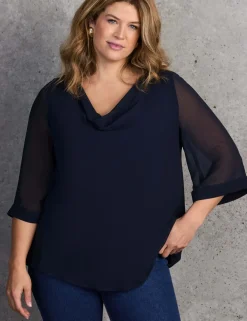 Cowl Neck Sheer Sleeve Blouse