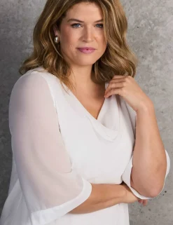 Cowl Neck Sheer Sleeve Blouse