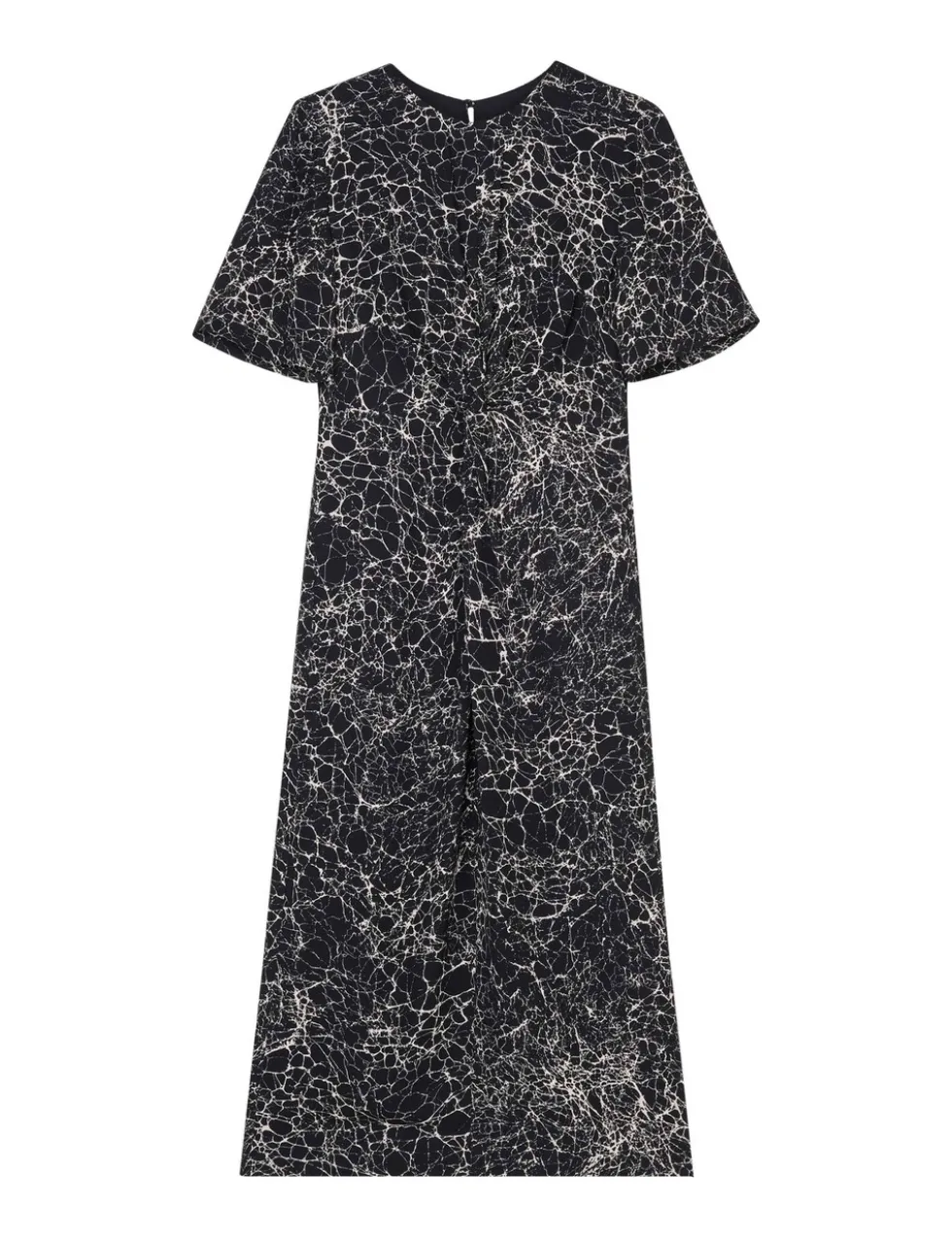 Crackle Print Twist Front Midi Shift Dress