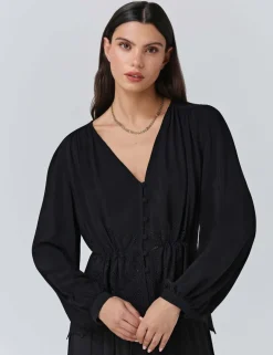 Crepe Broderie V-Neck Blouse