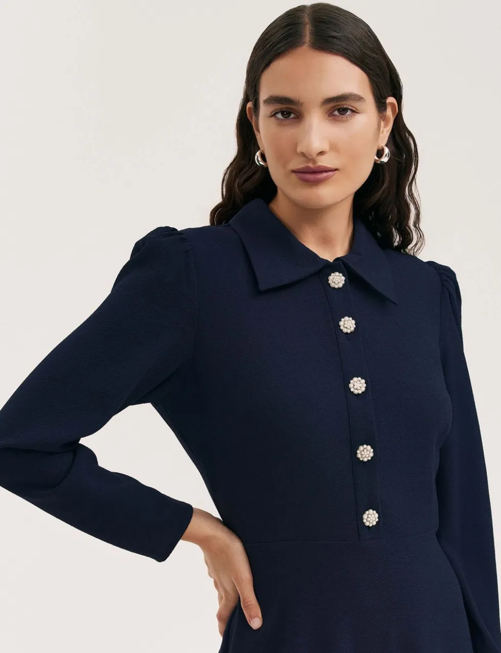 Crepe Button Front Midi Shirt Dress
