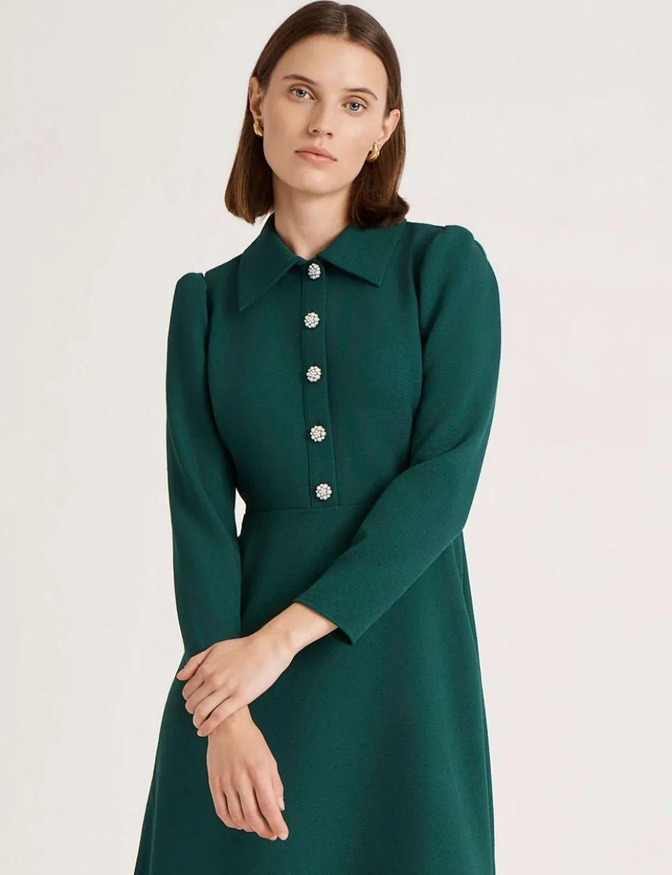 Crepe Button Front Midi Shirt Dress
