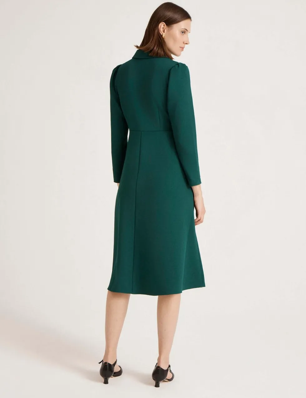 Crepe Button Front Midi Shirt Dress