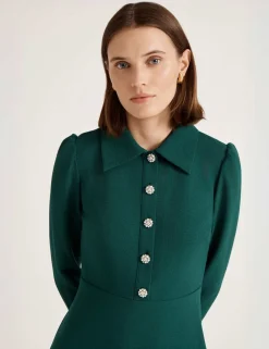 Crepe Button Front Midi Shirt Dress