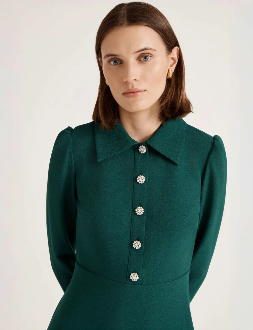 Crepe Button Front Midi Shirt Dress