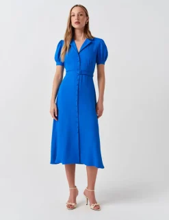 Crepe Button Through Midi Shirt Dress