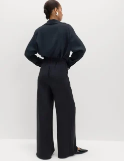 Crepe Elasticated Waist Wide Leg Trousers