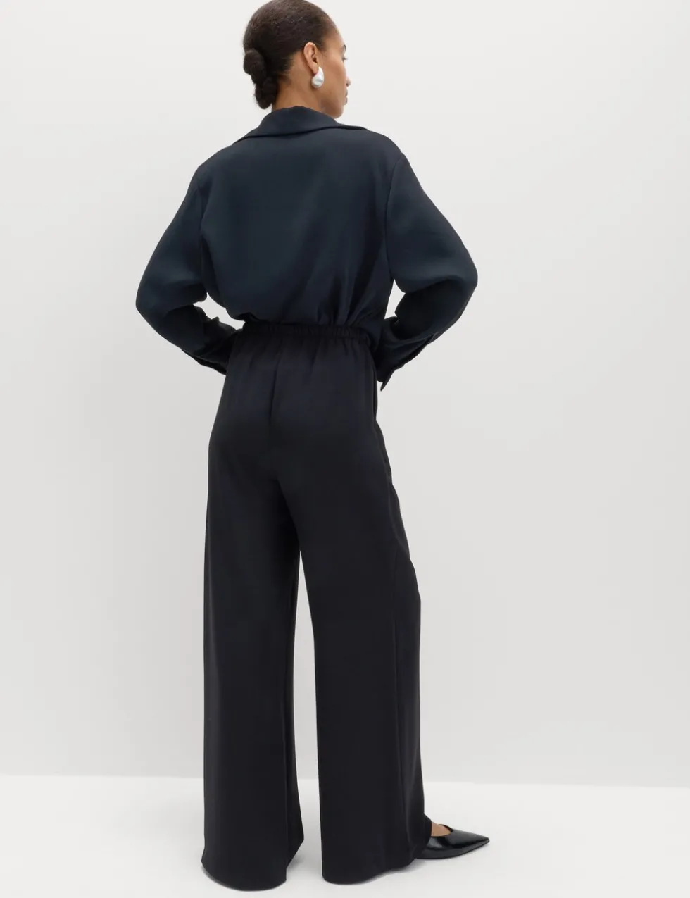Crepe Elasticated Waist Wide Leg Trousers