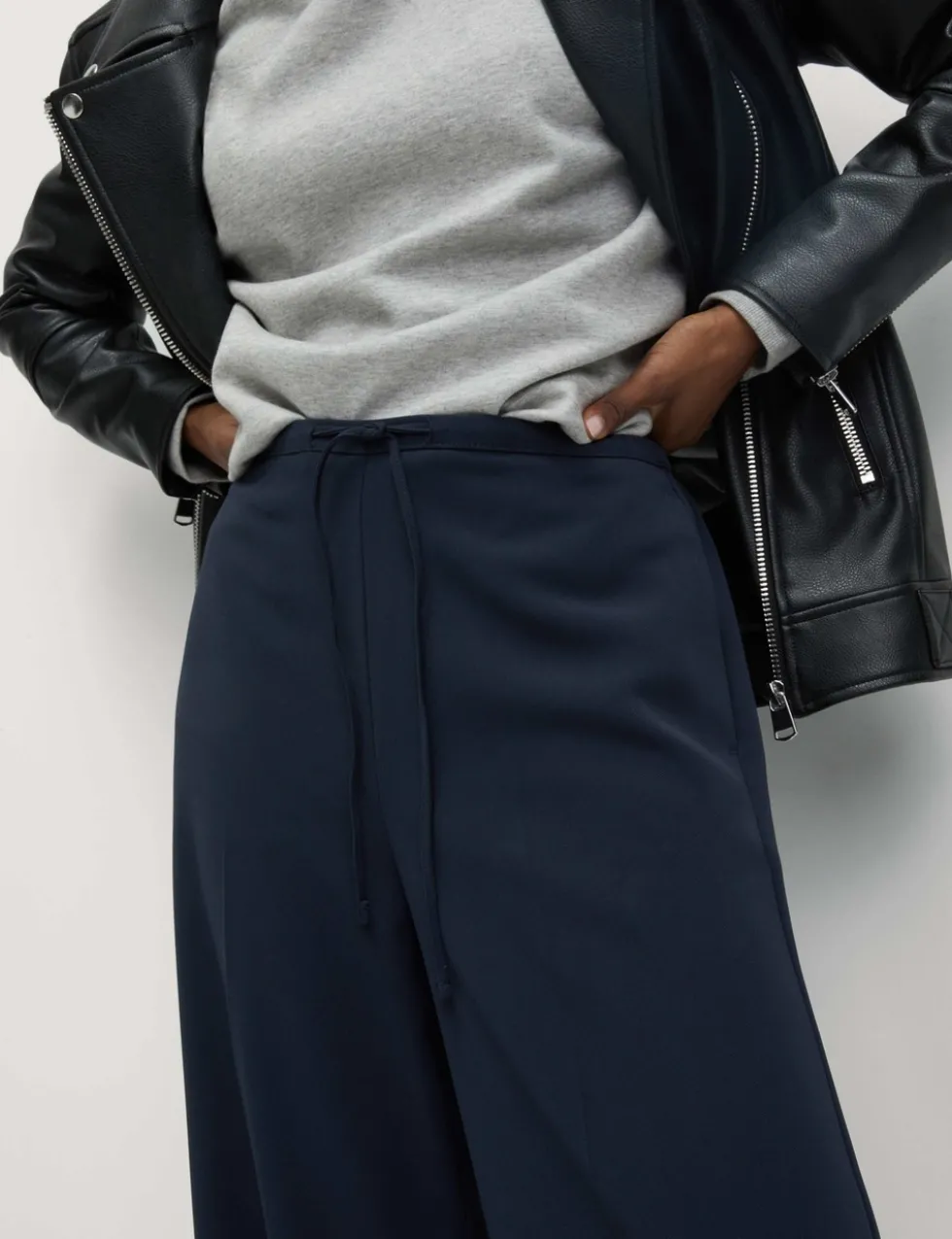 Crepe Elasticated Waist Wide Leg Trousers