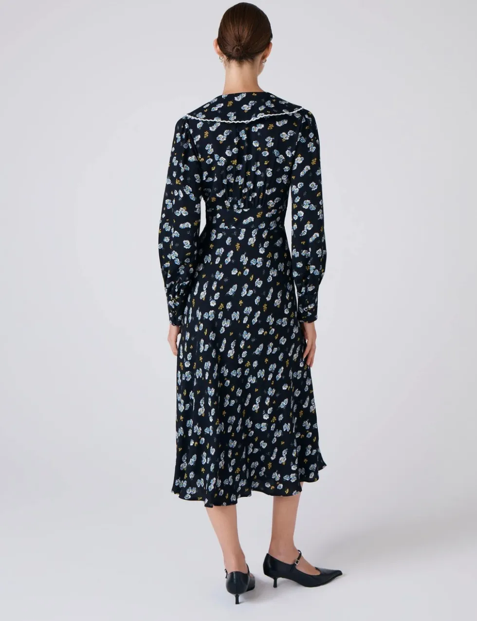 Crepe Floral Collared Midi Skater Dress