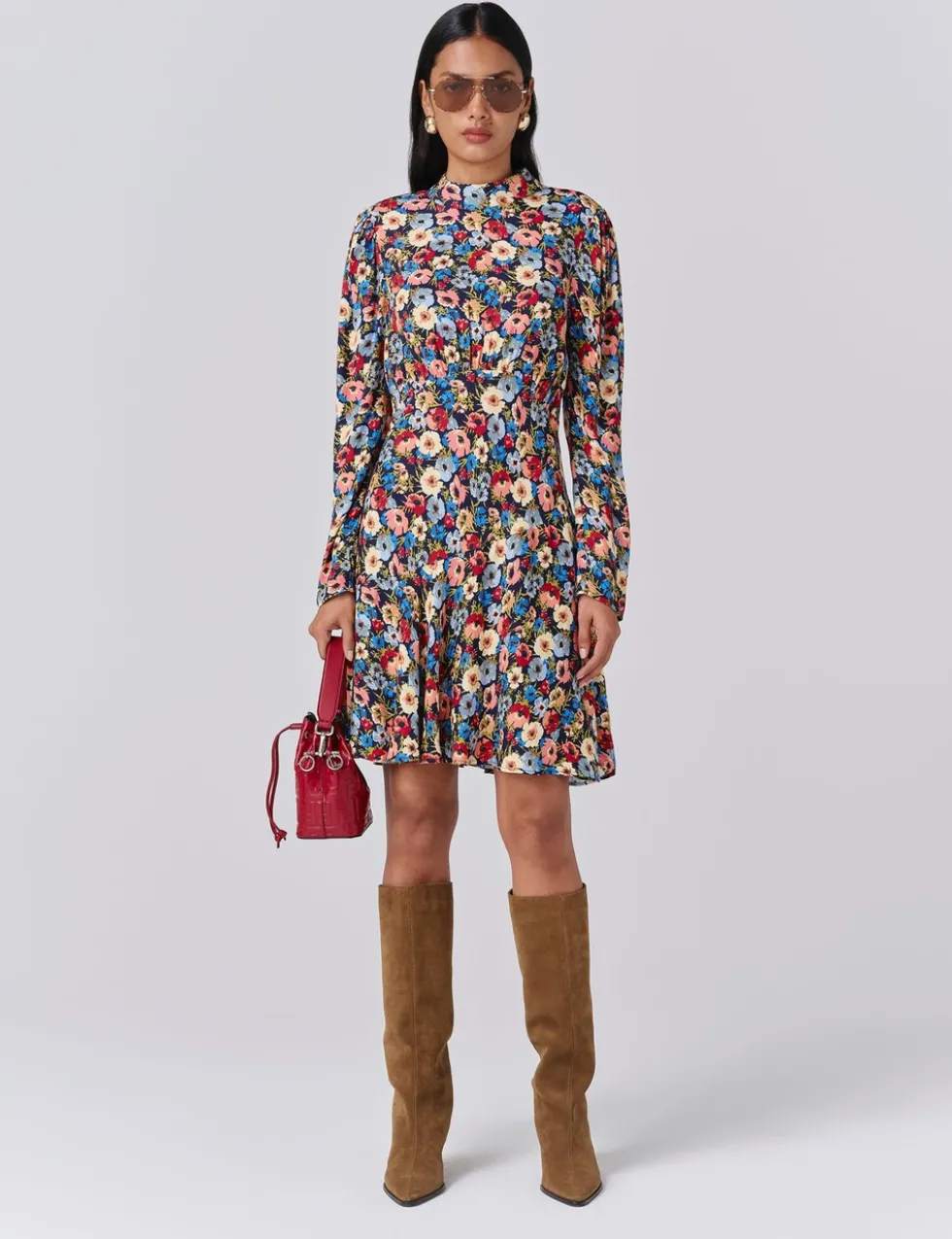 Crepe Floral Knee Length Skater Dress