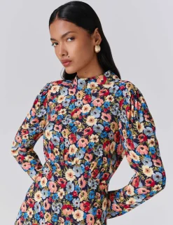 Crepe Floral Knee Length Skater Dress