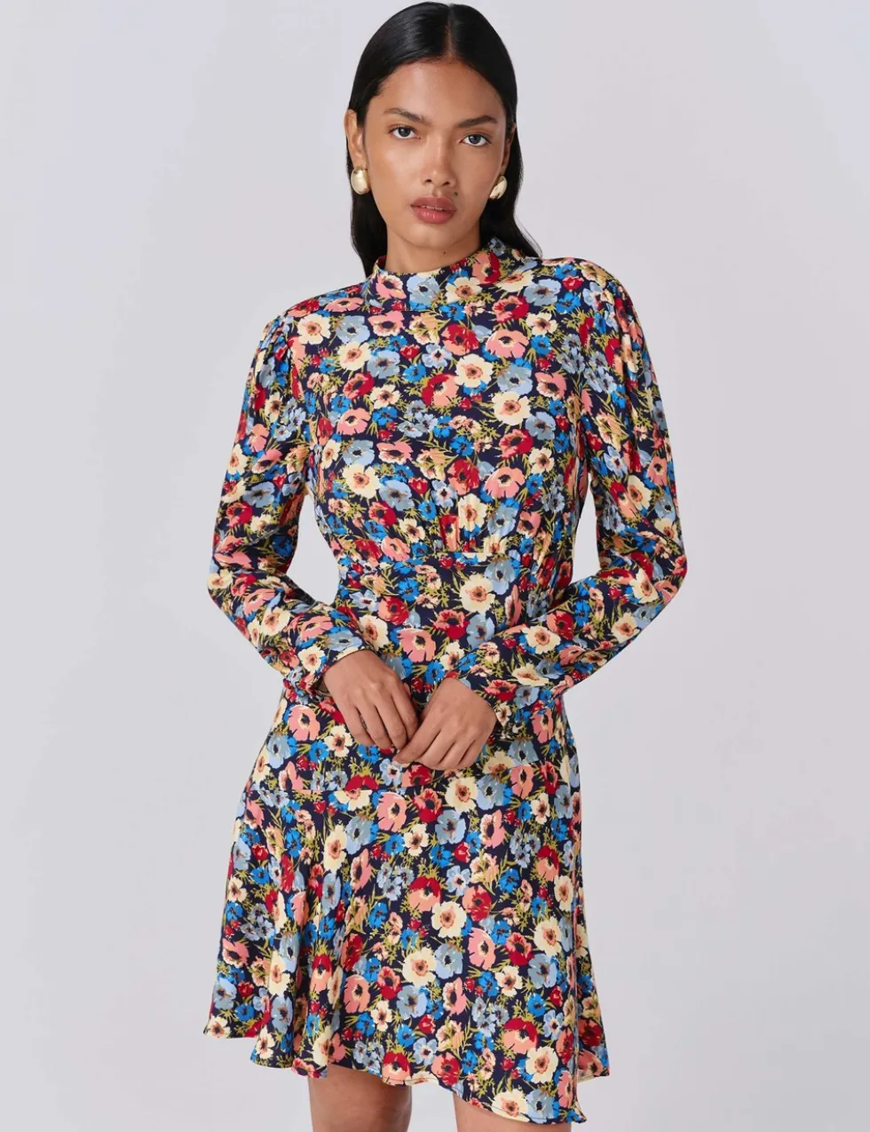 Crepe Floral Knee Length Skater Dress
