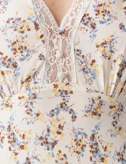Crepe Floral Lace Midi Tea Dress