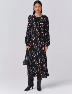 Crepe Floral Midi Skater Dress