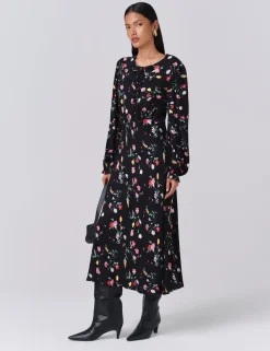 Crepe Floral Midi Skater Dress