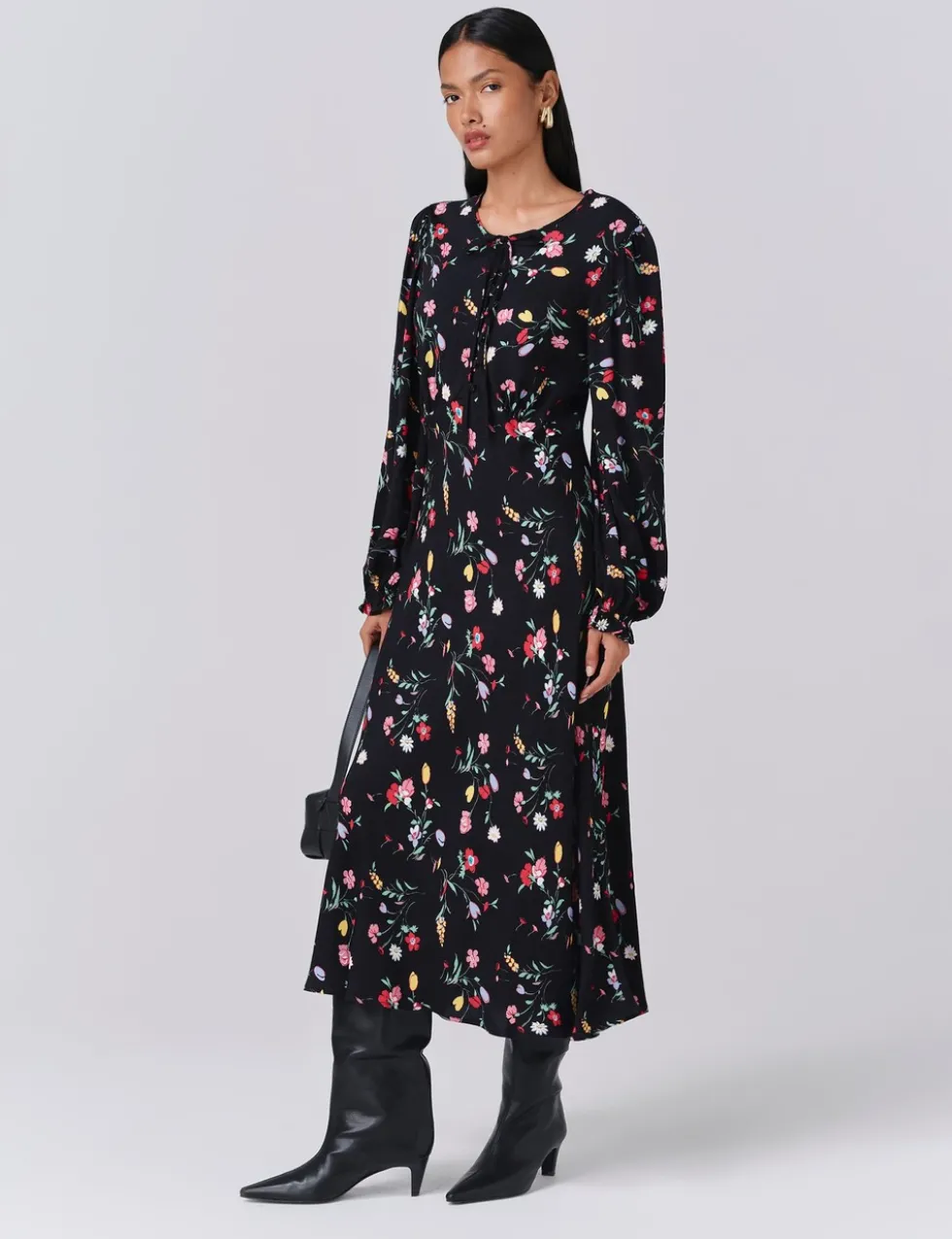 Crepe Floral Midi Skater Dress