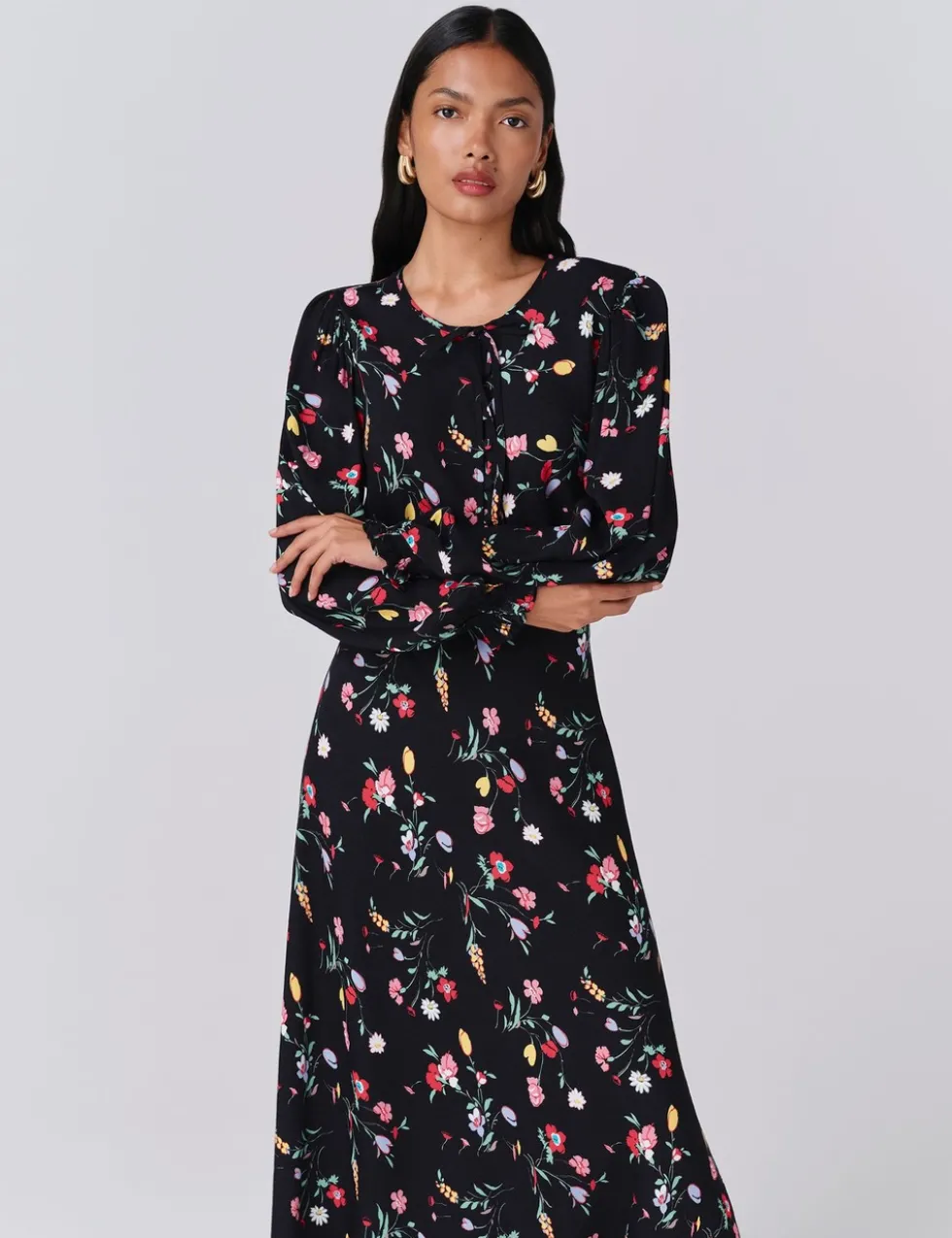 Crepe Floral Midi Skater Dress
