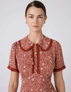 Crepe Floral Midi Tea Dress