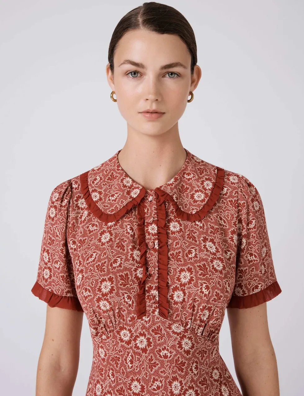 Crepe Floral Midi Tea Dress