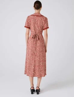 Crepe Floral Midi Tea Dress