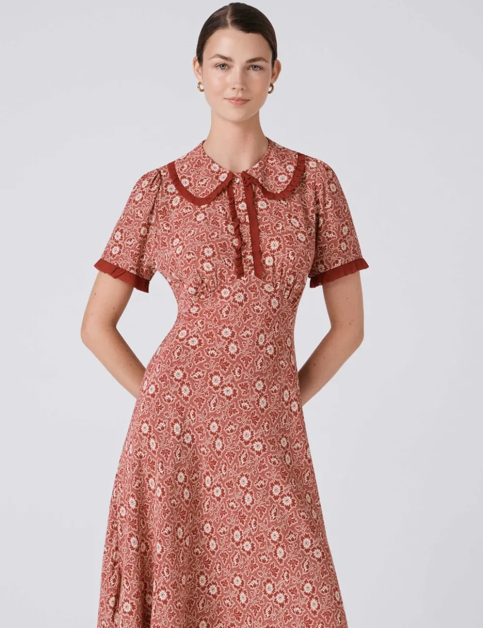 Crepe Floral Midi Tea Dress