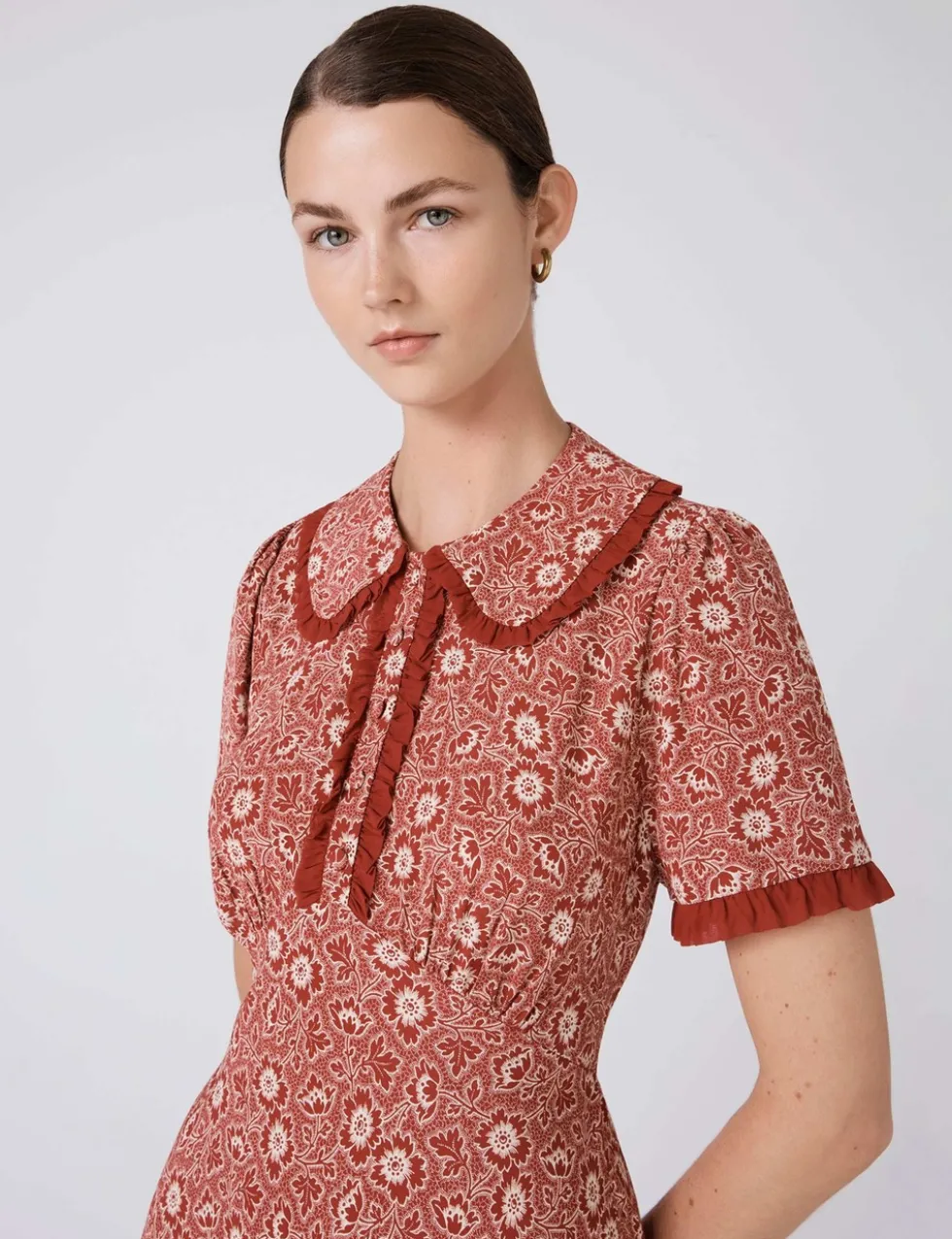 Crepe Floral Midi Tea Dress