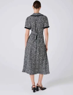 Crepe Floral Midi Tea Dress