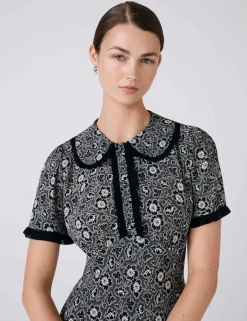 Crepe Floral Midi Tea Dress
