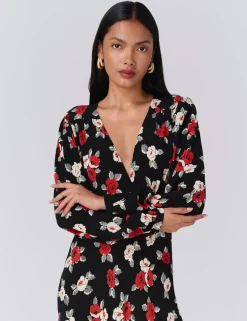 Crepe Floral Midi Tea Dress