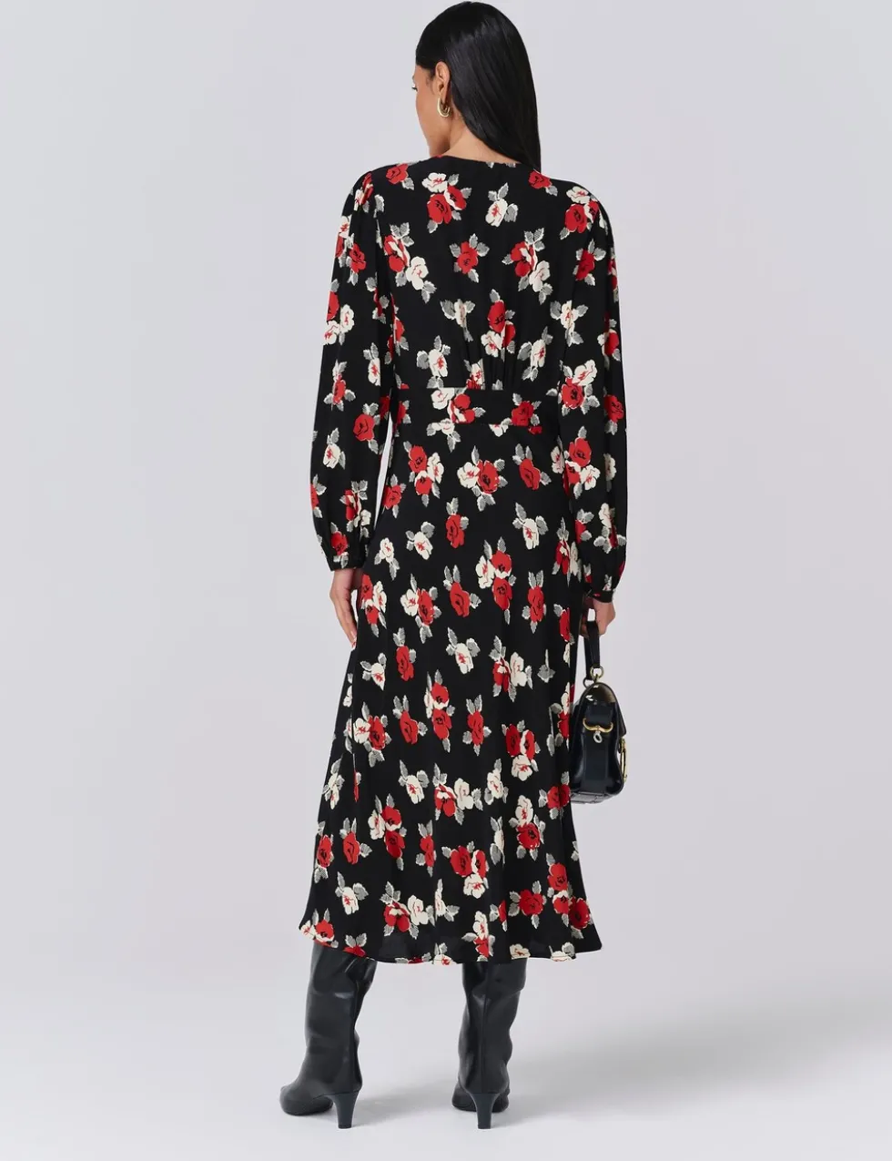 Crepe Floral Midi Tea Dress